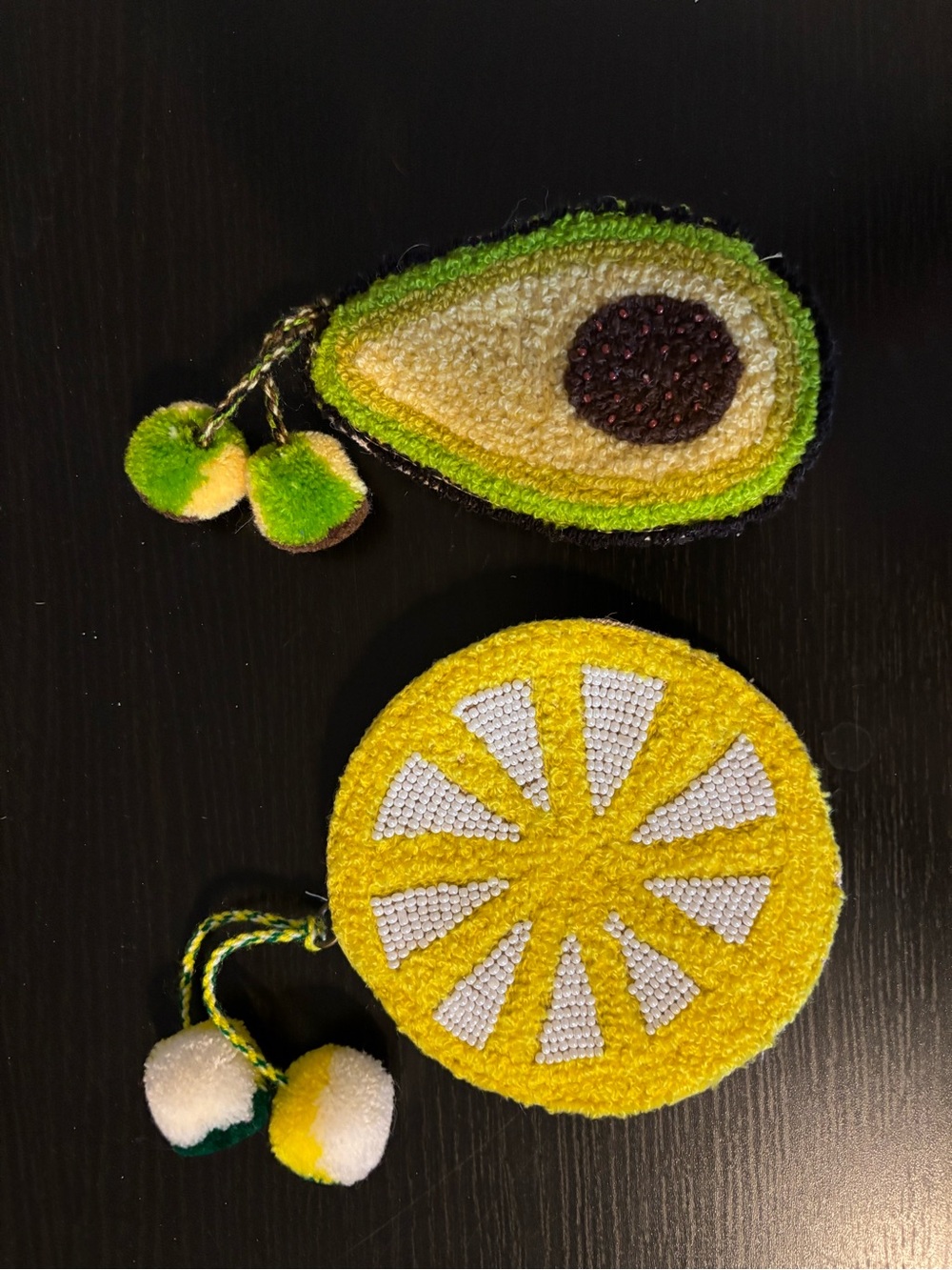 Avocado and Lemon Pom-Pom Coin Purses